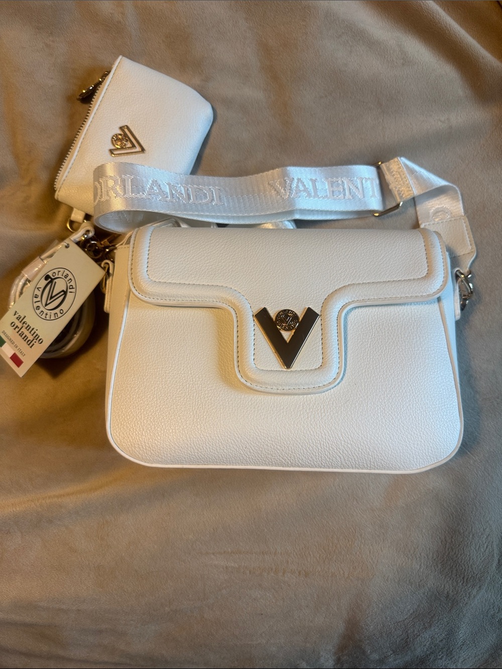 Valentino Orlandi White Structured Shoulder Bag with Oval Accent